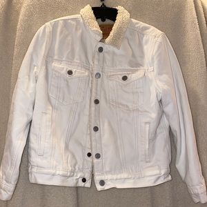 lucky brand fuzzy white jean jacket